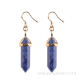 Gold Plated Hexagon Point Gemstone Dangle Charm Earrings